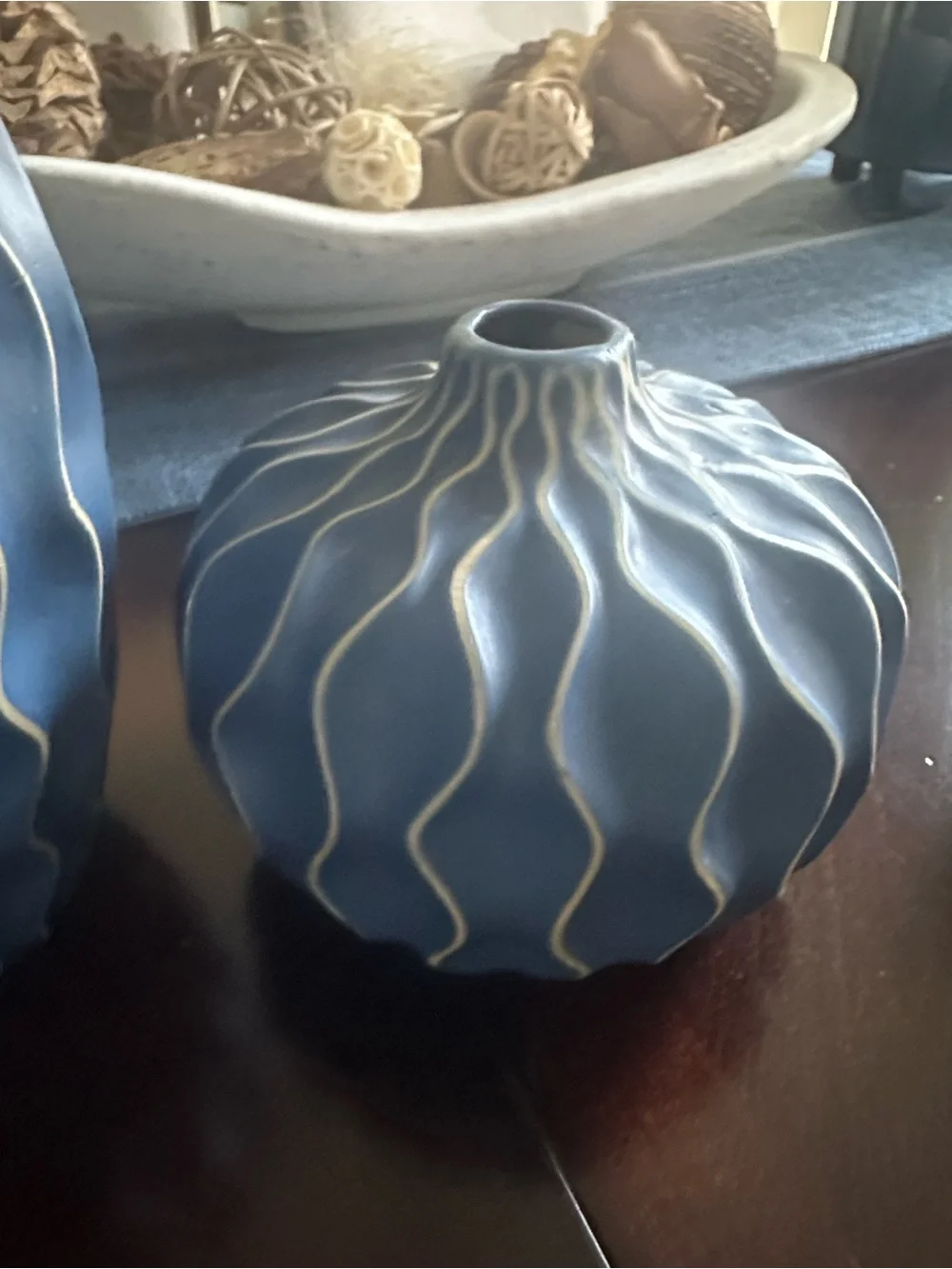 Ceramic Blue Wavy Pattern Decorative Vases